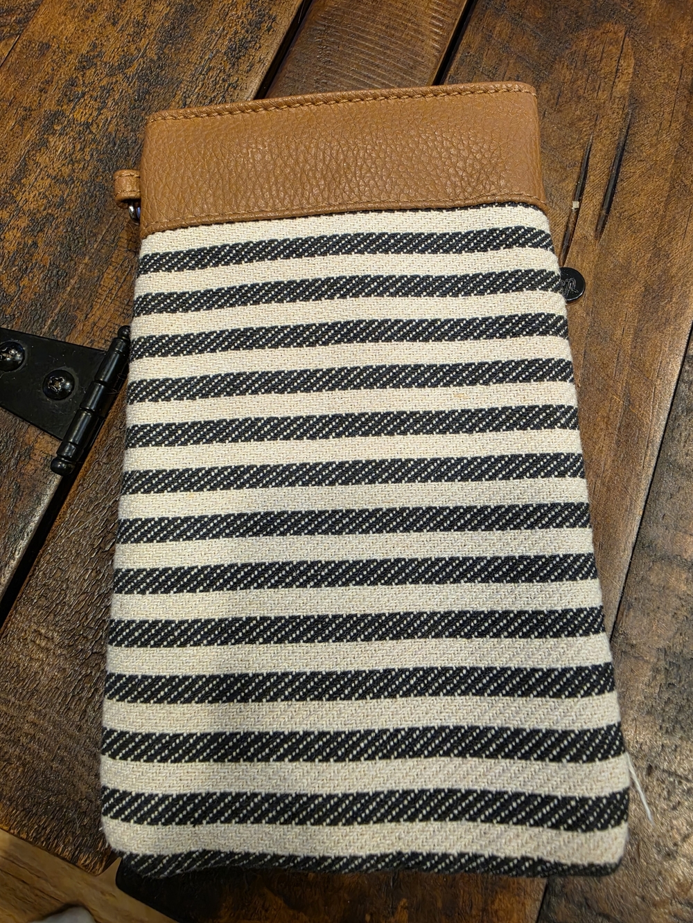 thirty-one Black and Cream Striped Wristlet Eye Glass Case.